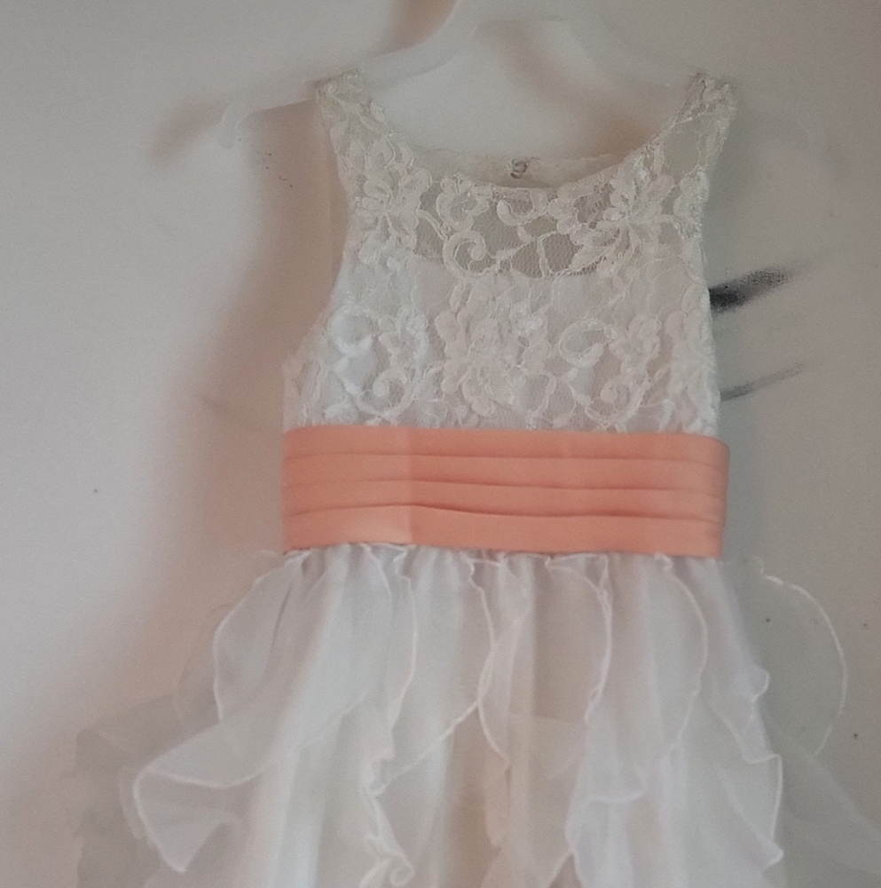 Peach and White Ruched Tiered Dress